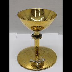 7" Brass Chalice w/ Fish & Cross on Base SKU C911-046